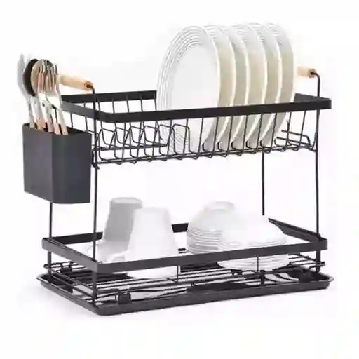 Escurridor Loza 2 Niveles En Aluminio Inoxidable Negro