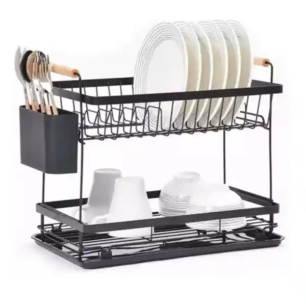 Escurridor Loza 2 Niveles En Aluminio Inoxidable Negro