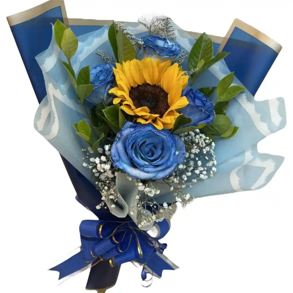 Girasol Y Rosas Azules