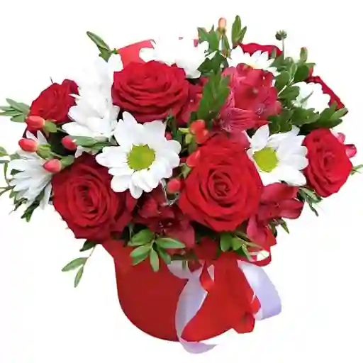 Flores De Rosas Y Margaritas En Caja