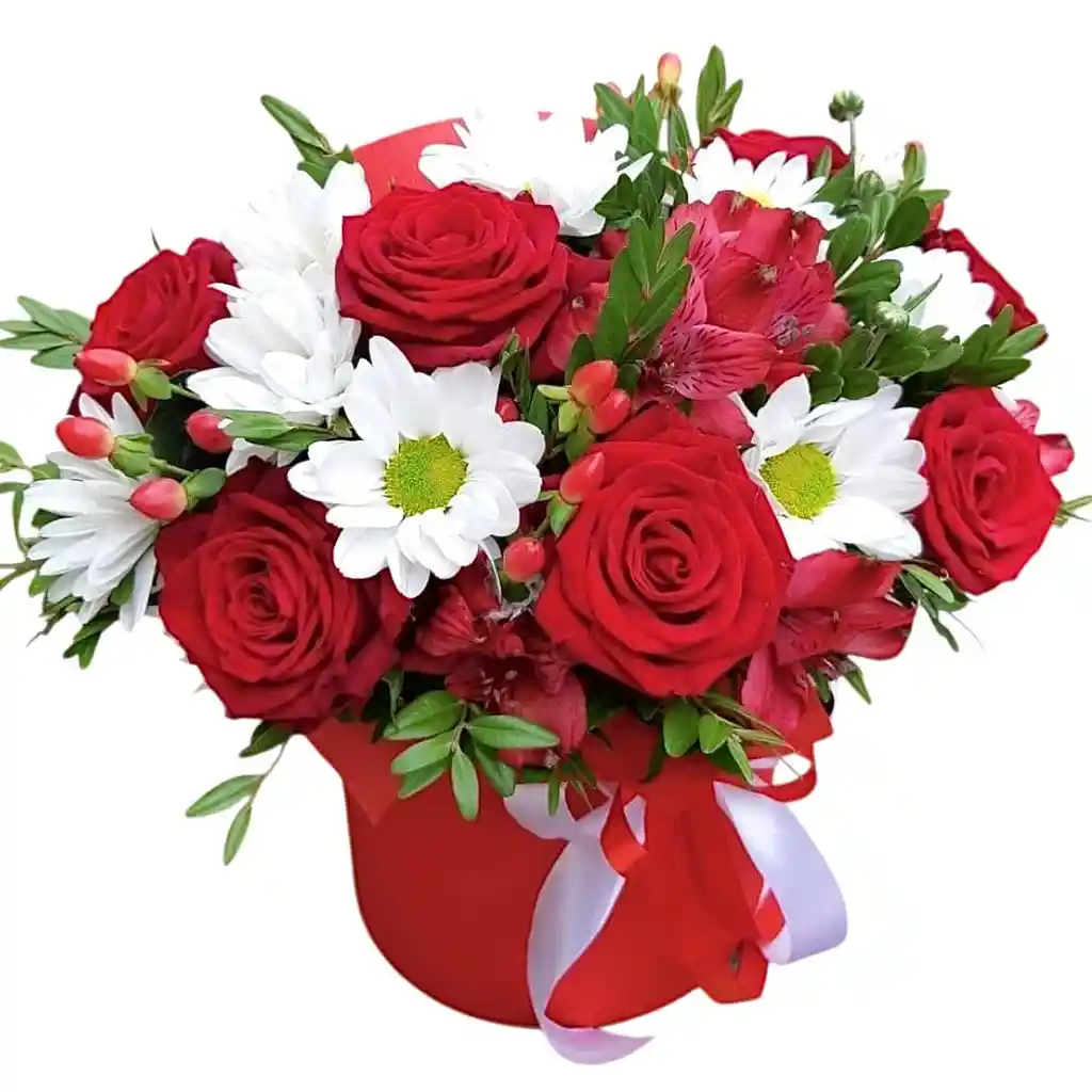 Flores De Rosas Y Margaritas En Caja