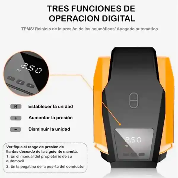 Compresor De Aire Mini A Bateria Portatil Inflador Recargable Color Negro