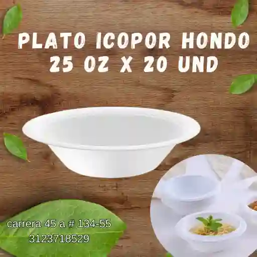Plato Icopor Hondo 25 Oz X 20 Und