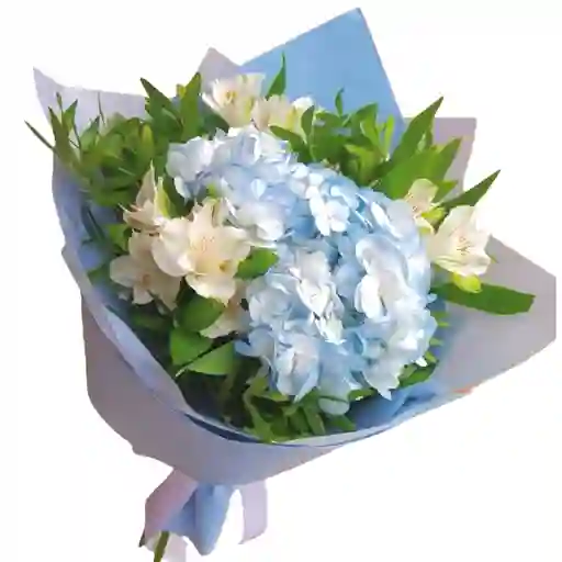 Ramo De Hortensias Azules Y Astromelias
