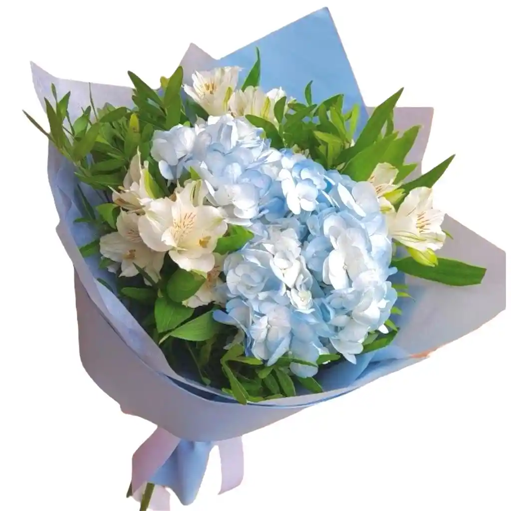 Ramo De Hortensias Azules Y Astromelias