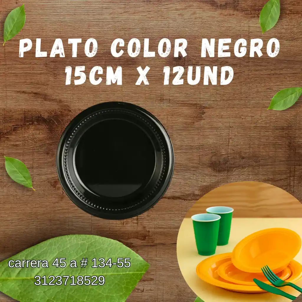 Plato Color Negro Darnel 15 Cm X 12 Und