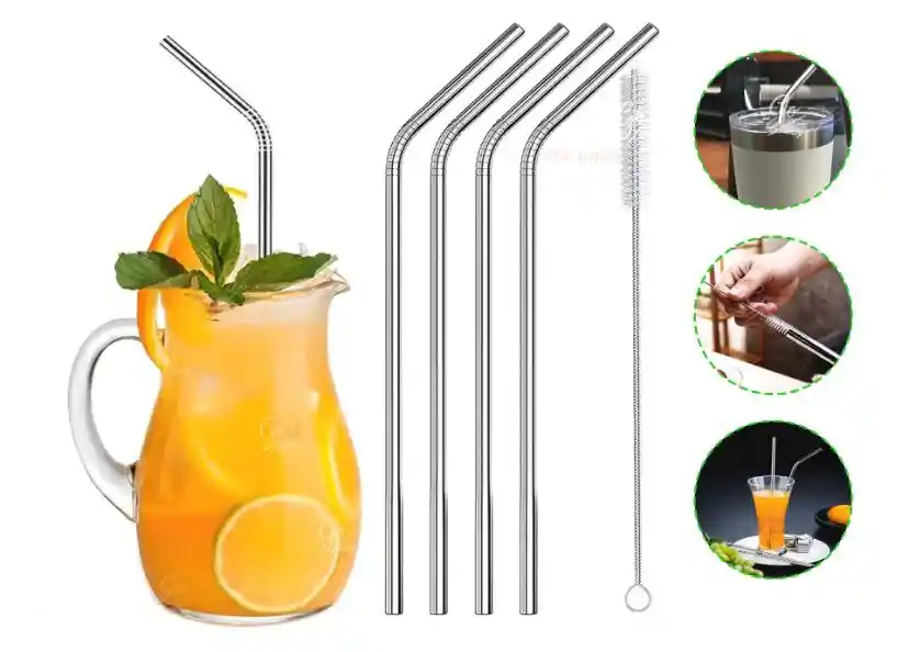 Set 4 Pitillos Reutilizables Ecológicos Acero Inoxidable