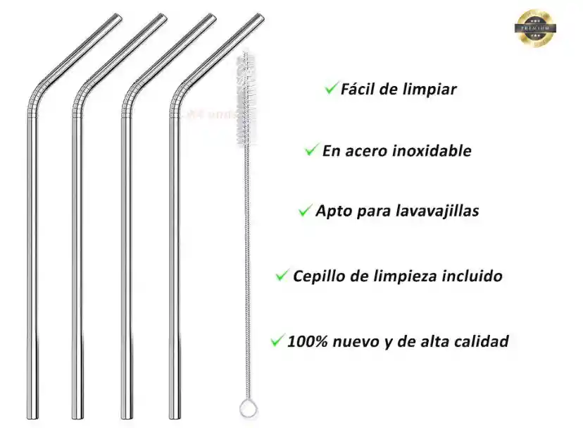 Set 4 Pitillos Reutilizables Ecológicos Acero Inoxidable