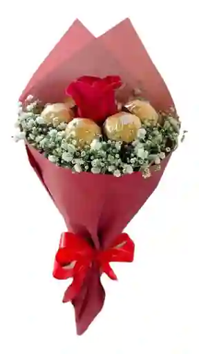 Rosa En Solitario Con Chocolates Ferrero