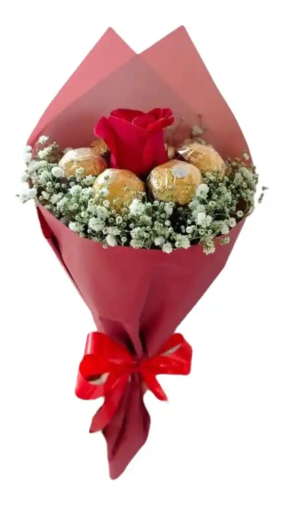 Rosa En Solitario Con Chocolates Ferrero