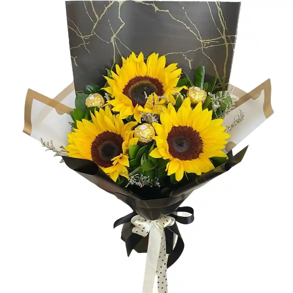 Ramo De Girasoles Con 3 Chocolates