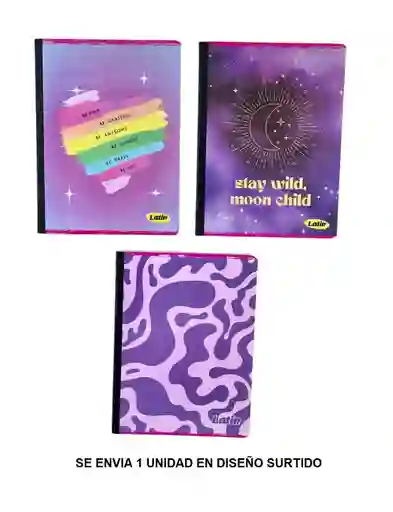 Cuaderno Cosido Doble Línea Para Niña 100 Hojas Diseños Surtidos