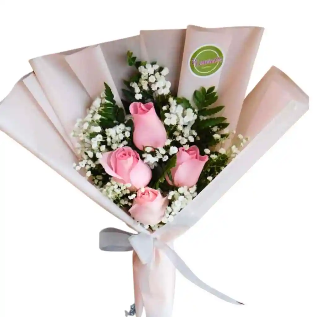 Bouquet De 4 Rosas Rosadas