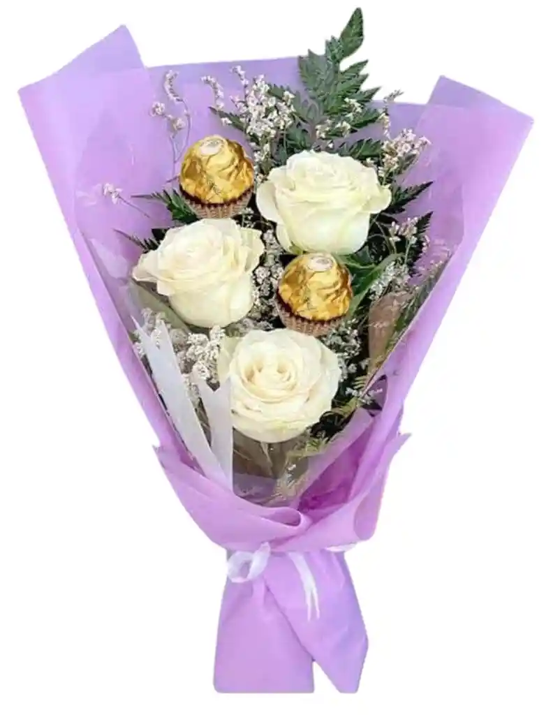 Ramo De 3 Rosas Blancas Y 2 Ferrero