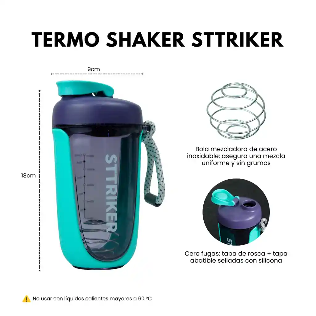Termo Shaker Proteína 600ml Vaso Base Curva Mezclador Morado/verde