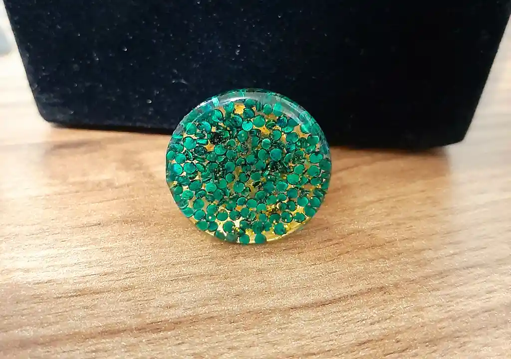 Anillo Redondo Arte Resina Aguamarina