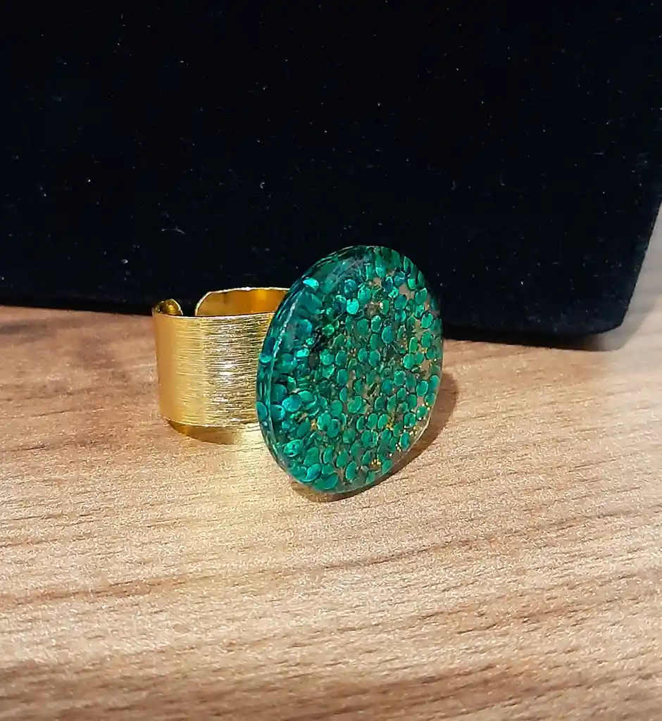Anillo Redondo Arte Resina Aguamarina