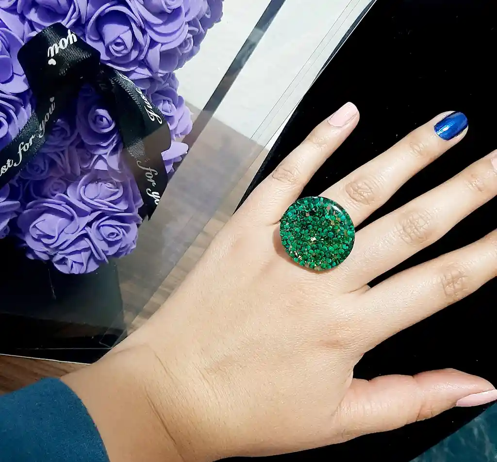 Anillo Redondo Arte Resina Aguamarina