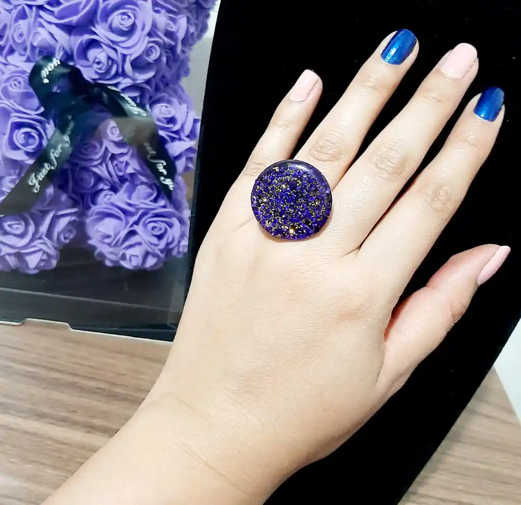Anillo Redondo Arte Resina Morado