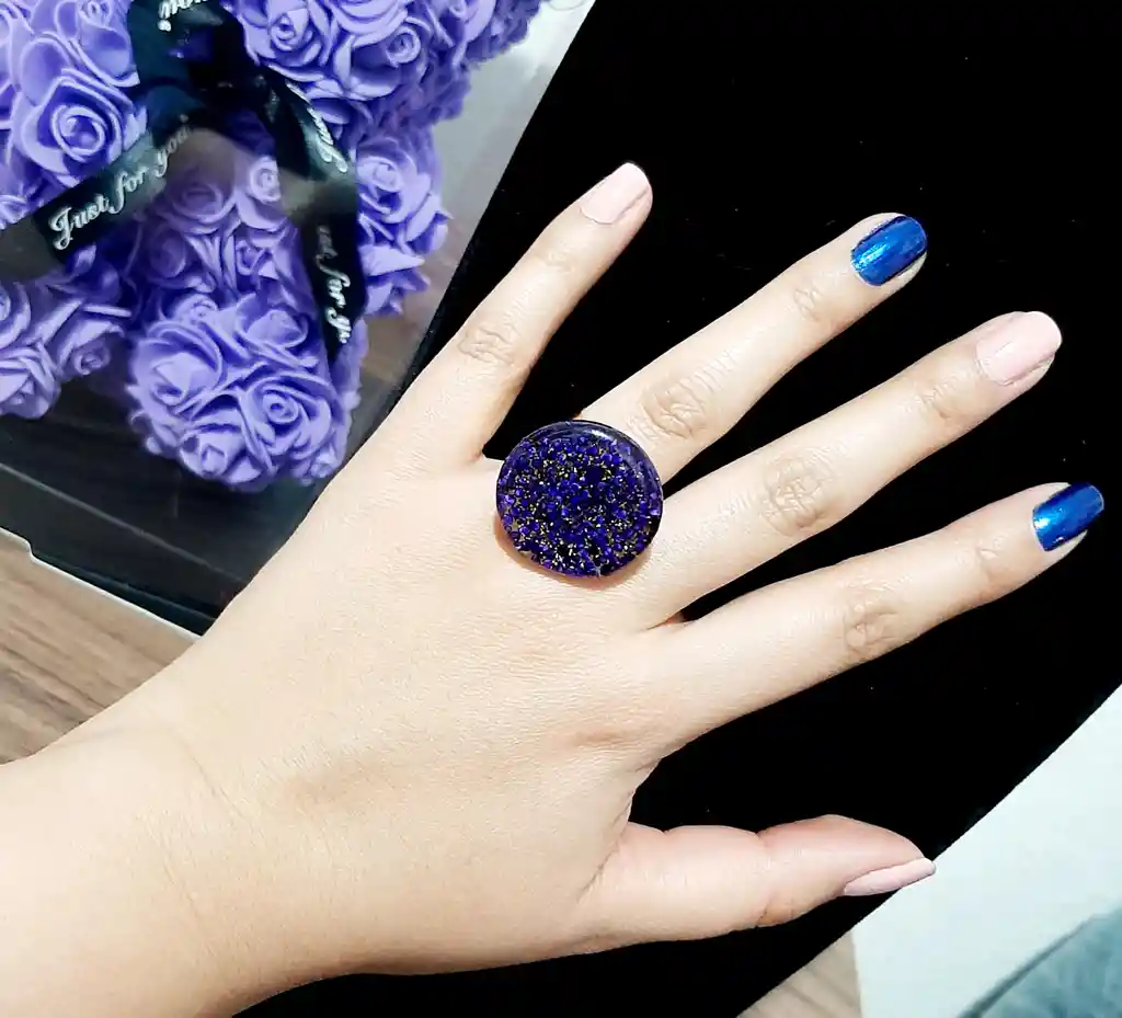 Anillo Redondo Arte Resina Morado