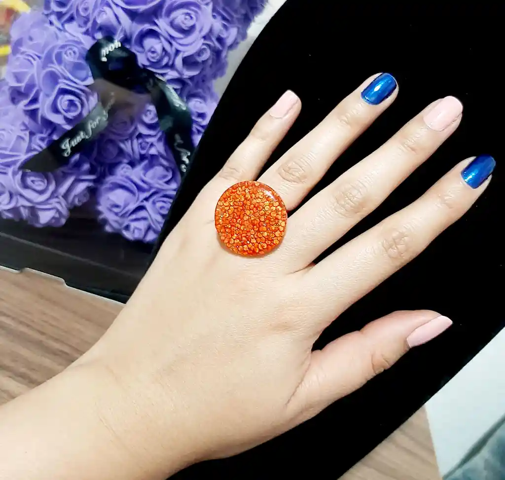 Anillo Redondo Arte Resina Naranja