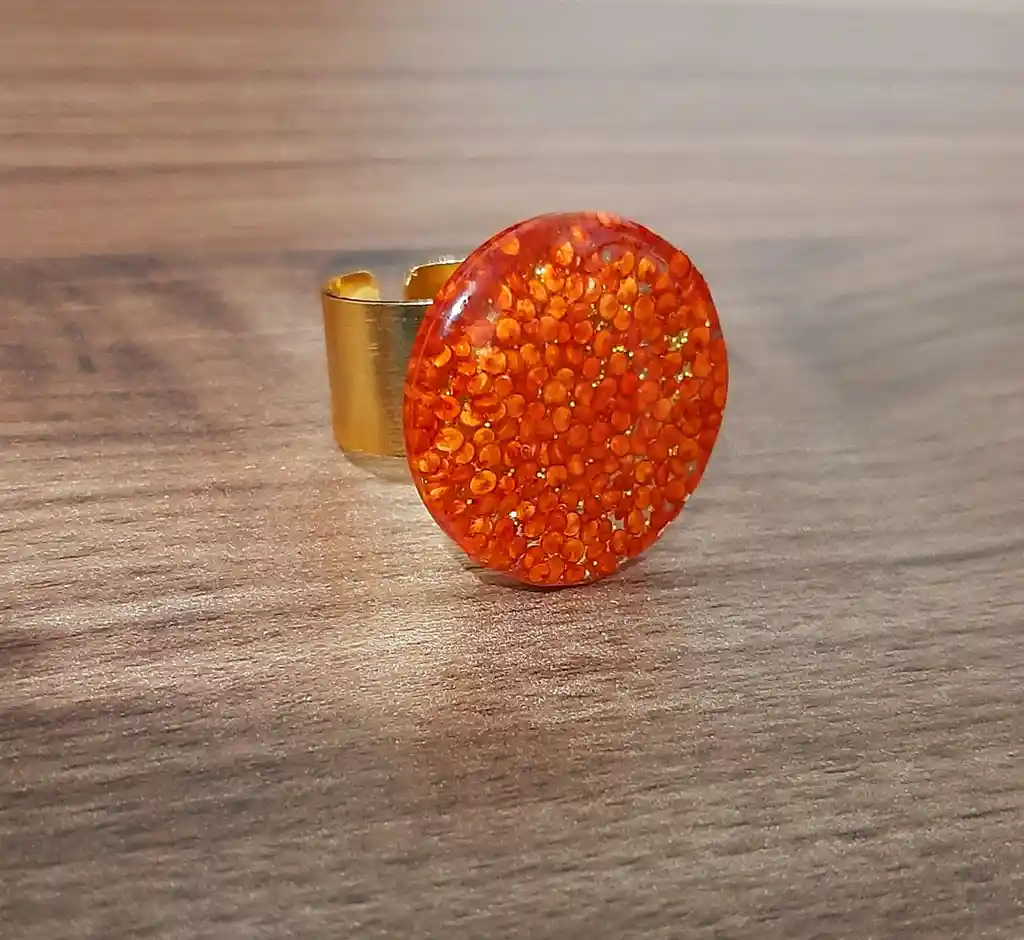 Anillo Redondo Arte Resina Naranja
