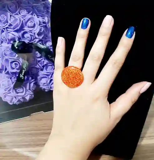 Anillo Redondo Arte Resina Naranja