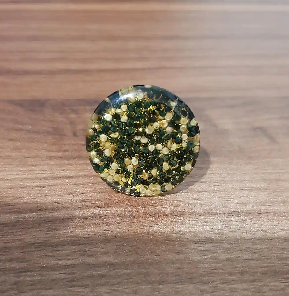 Anillo Redondo Arte Resina Amarillo Con Negro