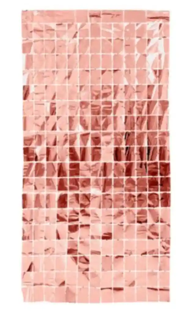 Cortina Cumpleaños Cuadros Metalizada Rosada 1m X 2m