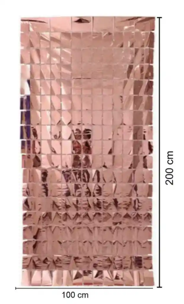 Cortina Cumpleaños Cuadros Metalizada Rosada 1m X 2m