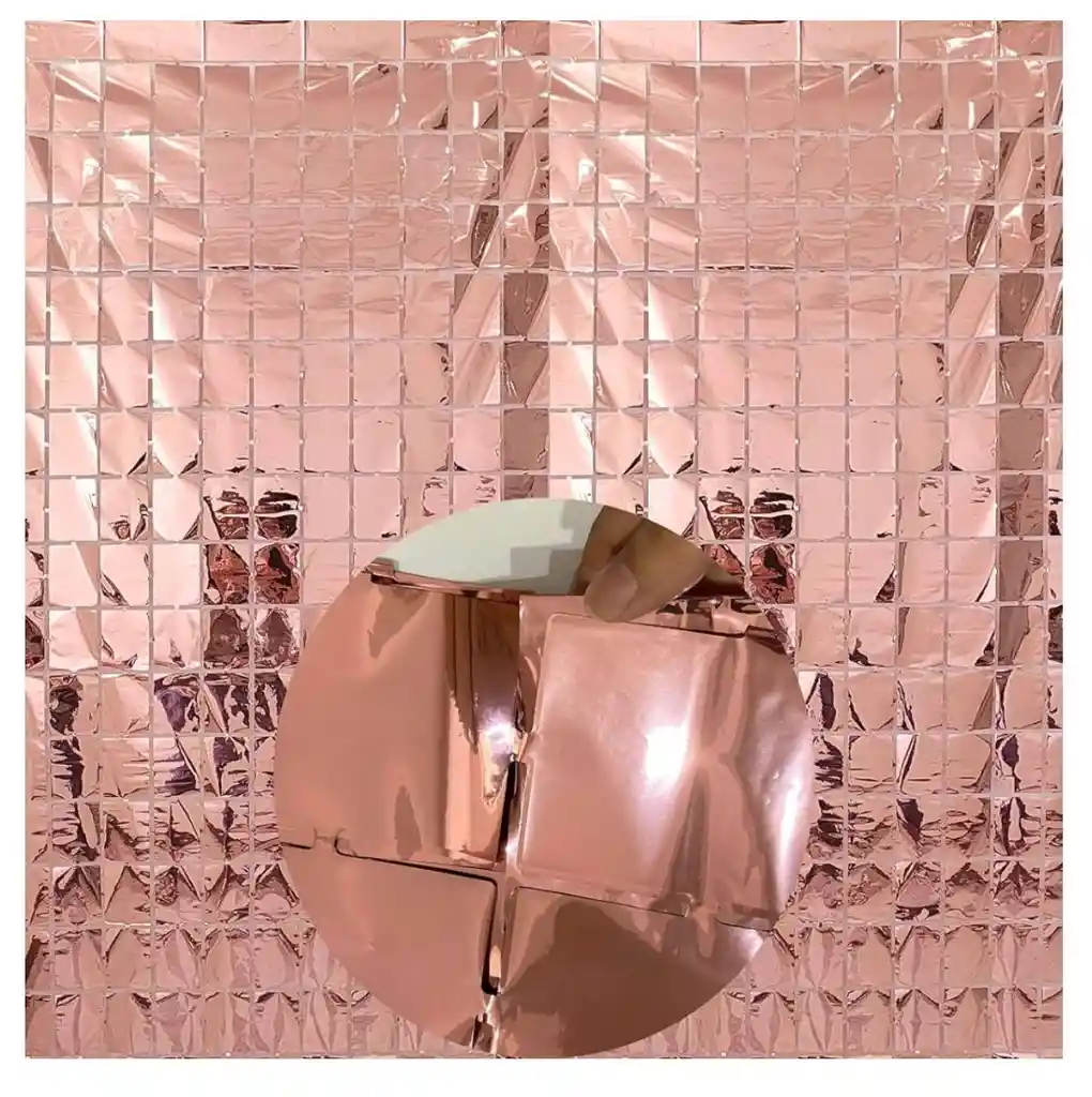 Cortina Cumpleaños Cuadros Metalizada Rosada 1m X 2m