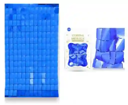 Cortina Cumpleaños Cuadros Metalizada Azul Oscura 1m X 2m