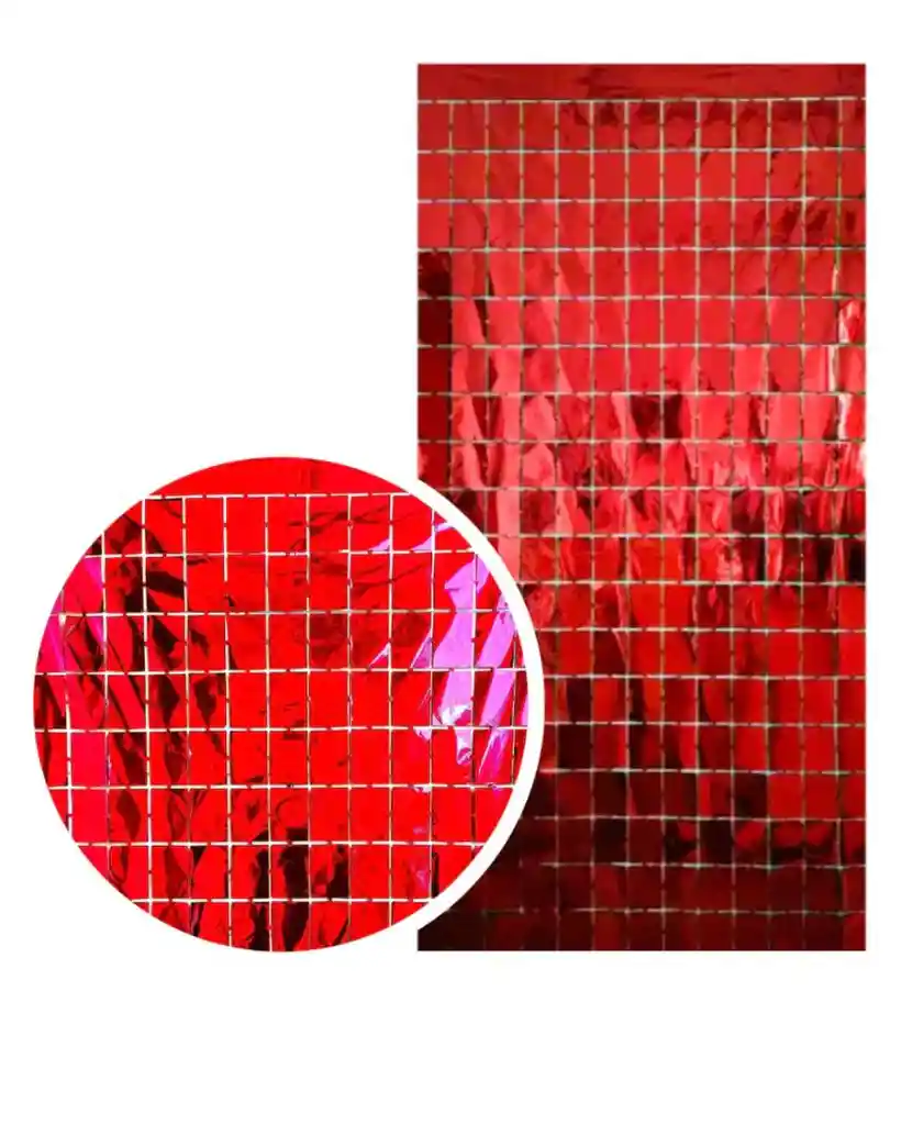 Cortina Cumpleaños Cuadros Metalizada Roja 1m X 2m