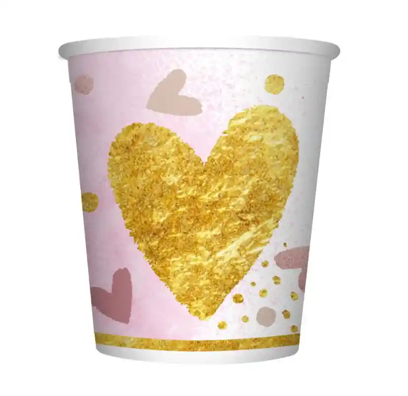 Vaso Desechable Corazones Brillantes De Carton 9 Oz X 8 Sempertex