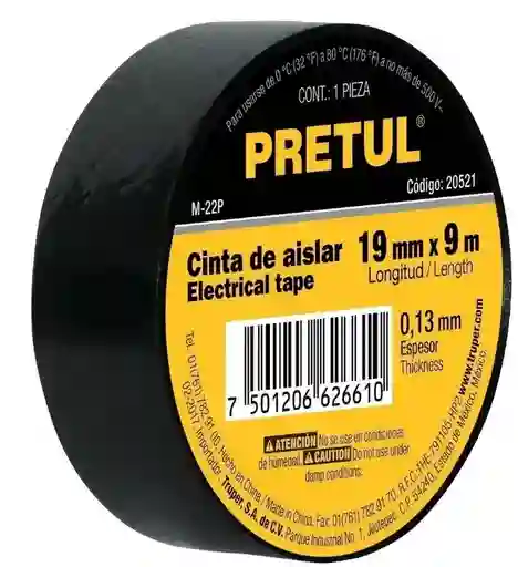 Cinta Aislante Negra 19mm X9m