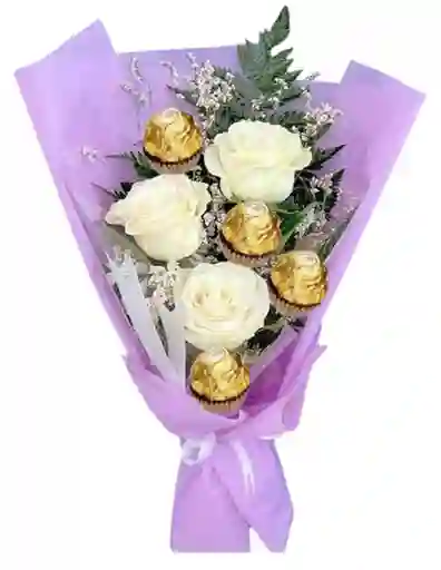 Ramo De 3 Rosas Blancas Y 4 Ferrero