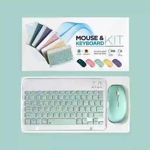 Kit De Teclado Y Mause Inhalambrico Bluetooth Verde Claro
