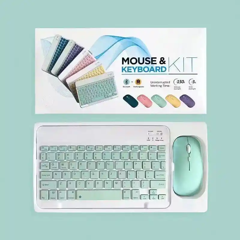 Kit De Teclado Y Mause Inhalambrico Bluetooth Verde Claro