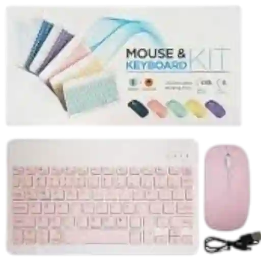 Kit De Teclado Y Mause Inhalambrico Bluetooth Rosa