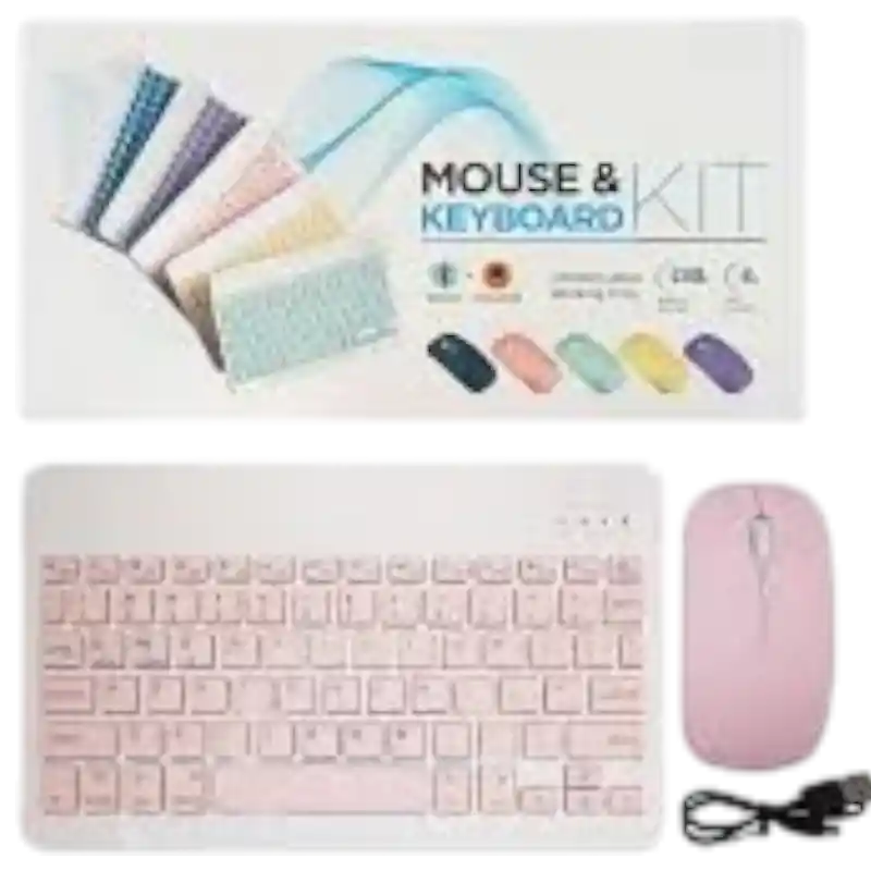 Kit De Teclado Y Mause Inhalambrico Bluetooth Rosa