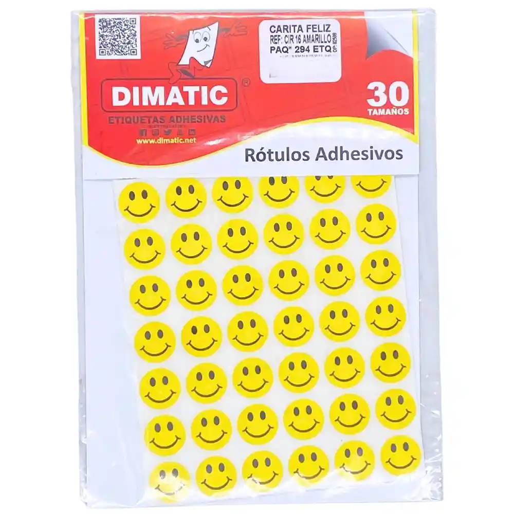 Rotulo Autoadhesivos Carita Feliz De 1,6cm - X294, Amarillo