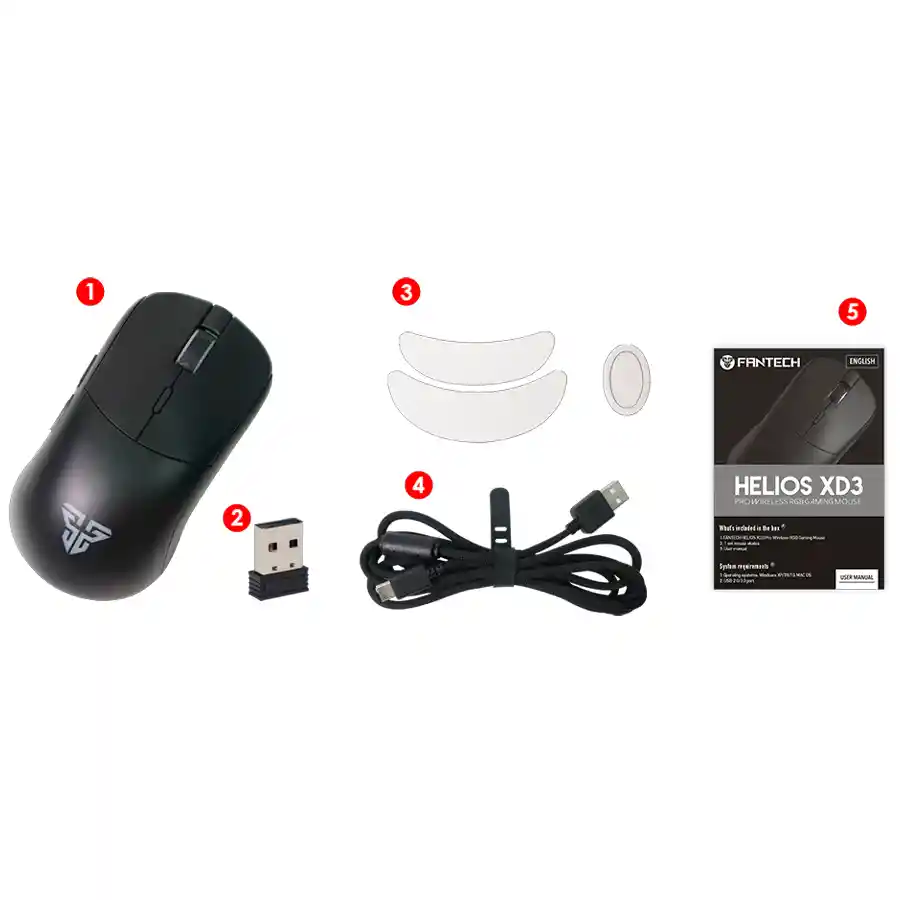 Mouse Gamer Fantech Helios Xd3 Pro Inalámbrico Negro