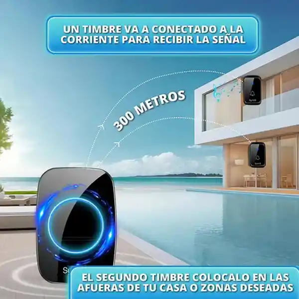 Timbre Inalambrico Seguridad Impermeable Inteligente Casa 12v