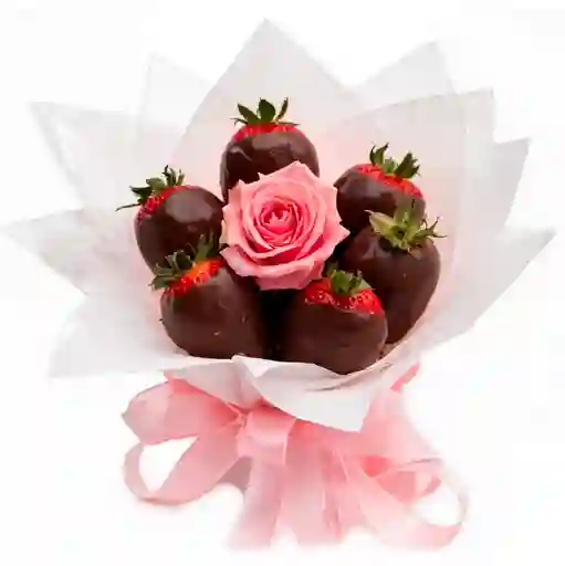 Rosa Rosadas Y 6 Fresas