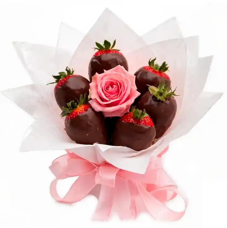 Rosa Rosadas Y 6 Fresas