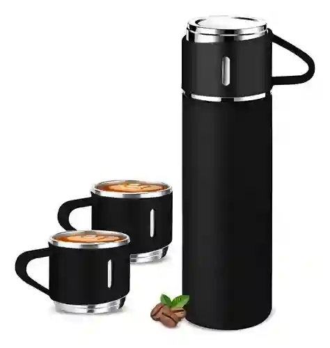 Termo Acero Inoxidable 1l Con 2 Tazas Aislantes