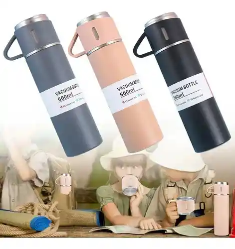 Termo Acero Inoxidable 1l Con 2 Tazas Aislantes