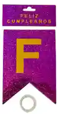 Letrero Feliz Cumpleaños Holografico Tipo Banderin Color Fucsia