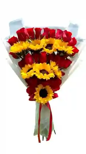 Girasoles Y Rosas Rojas Escalonadas