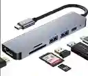 Hub Adaptador Usb-c 6 En 1 (hdmi,2x Usb 3.0, Tf, Sd, Usb-c)